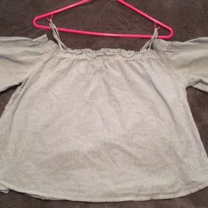 White&blue striped off the shoulder blouse